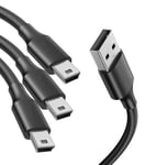 Lot 3 Câbles Adaptateur Noir USB 2.0 Mâle Vers Mâle Mini B - 1M, Connecteur 5 Pin pour GoPro 4, Manette PS3