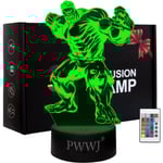 WJ 3D nattlampa, pojkars leksaker presenter, 3D illusionslampa färgförändrande LED akryl RGB-lampor för fans leksaker, barnrumsdekor, födelsedag, jul Hulken