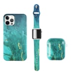 Makzib Matching Case compatible with iPhone 11pro max,Airpods case 1& 2 & pro 3 gen with Watch band.Marble design Thin slim Glossy 3 in 1 protective cases (38mm 40mm Airpods 1& 2, Marble Pink & Blue)