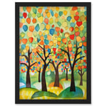 Apple Tree Orchard Abstract Folk Art Landscape Watercolour Painting Artwork Framed Wall Art Print A4