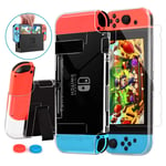 HEYSTOP Nintendo Switch Case Dockable, Clear Protective Case Cover Compatible with Nintendo Switch and Joy-Con Controller with a Switch Tempered Glass Screen Protector and Thumb Stick Caps