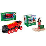 BRIO World Mighty Red Action Locomotive Battery Powered Train & World Magnetic Railway Bell Signal for Kids Age 3 Years Up - Compatible with all Train Sets & Accessories