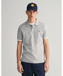 Gant Mens Slim Fit Short Sleeve Shield Logo Pique Polo - Grey Cotton - Size X-Large