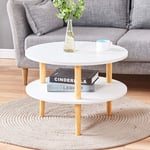 BOJU Small Round Side Sofa Table with Storage Shelf 2 Tiers Corner Living Room Coffee End Tea Snack Table for Girl Kids Room Office Waiting Room Reception Table