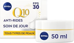 NIVEA Q10 Power Soin de Jour Anti-Rides + Fermeté FPS30 (1x50ml), crème anti-âge enrichie en Q10 & avec 10X plus de créatine, crème hydratante, soin visage femme