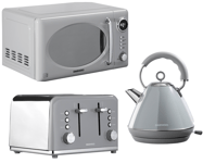 Daewoo Kensington Pyramid Kettle, 4-Slice Toaster & Microwave Matching Set Grey