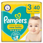 Pampers New Baby Nappies, Size 3 (6-10kg) Essential Pack (40 per pack)