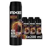 AXE Déodorant Homme Spray Musk, 48h non-stop frais, Parfum musc et fougère (Lot de 6x200ml)