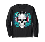 Music Forever Skull With Headphones Ink Graphic Rock Song Long Sleeve T-Shirt