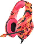 Onikuma K1-B Camouflage Elite Stereo Gaming Headset - Orange/rosa