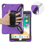 QYiD Case for iPad 9.7 2018 2017/iPad Air 2/iPad Pro 9.7 with Screen Protector, Heavy Duty Protective for kids with Pencil Holder 360 Rotating Kickstand/Soulder Strap for iPad 9.7 6th/5th (Purple)