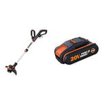 WORX WG163E.9 18V (20V Max) Cordless Grass Trimmer, Strimmers, Line Strimmer Edge Cutter (Tool only – battery & charger sold separately) and WA3551.1 18V (20V Max) 2.0Ah Battery Pack
