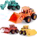Konstruktionsleksaker för 3 år gamla pojkar flickor barn, friktionsdrivna konstruktionsbilar leksakssandbil med grävmaskin, bulldozer, (färg 4-pack)