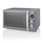 Swan SM22030LGRN Retro LED Digital Microwave with Glass Turntable, 5 Power levels & Defrost Setting, 20L, 800W, Grey