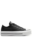 Converse Womens Leather Lift Ox Trainers - Black/White, Black/White, Size 6, Women