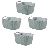 Curver Knit Collection Rectangle Handled Plastic Kitchen Garden Storage Basket (Medium Misty Blue, Set of 4)