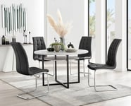 Adley Grey Concrete Effect Round Dining Table & 4 Murano Faux Leather Chairs