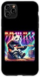 Coque pour iPhone 11 Pro Max Panda joue de la guitare sur une scène avec des lumières. Guitare électrique