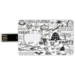8G USB Flash Drives Credit Card Shape Vintage Halloween Memory Stick Bank Card Style Hand Drawn Halloween Doodle Trick or Treat Knife Party Severed Hand Decorative,Black White Waterproof Pen Thumb Lo