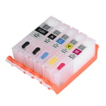 PUSOKEI 5Colors Transparent Empty PGI-850/CLI-851 Refillable Ink Cartridge, with ARC Chip and Built-in Filter, for Canon Printer