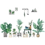 Xinuy - 1pc vert plantes en pot autocollant mural amovible Art Tropical décalcomanie pour salon tv canapé fond décor à la maison