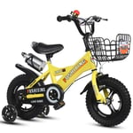 LYN Kids Bike, Kids Bike, Childrens Scooter Bike for 2-9 Years,in Size 12”,14”,16”,18”Bicycle,Flash Wheels Stroller and Frame Stabilisers,95% Assembled (Color : Yellow, Size : 14inch)
