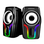 Computer Speakers, 2.0 USB Powered PC Speakers Stereo Volume Control, 6 RGB LED Backlit Effect, Wired Mini Portable Gaming Speakers with 3.5mm for Desktop Computer/PC/Laptops (Black)