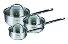 Pyrex Master 3PC Stainless Steel Saucepan Set With  Glass Lids