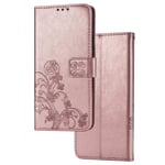FANFO® Case for Xiaomi Redmi 9A, [3D Lucky Flower] Cover TPU & Premium PU Leather Flip Wallet with Magnetic Closure, Card Slots Money Pouch and Stand Feature, Rose Gold