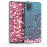 kwmobile Clear Case Compatible with Samsung Galaxy A12 - Phone Case Soft TPU Cover - Cherry Blossoms Pink/Dark Brown/Transparent
