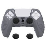 eXtremeRate PlayVital Guardian Edition Gray Ergonomic Soft Anti-slip Controller Silicone Case Cover for ps5, Rubber Protector Skins with Black Joystick Caps for ps5 Controller