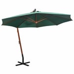 Hængende parasol 350 cm træstang grøn