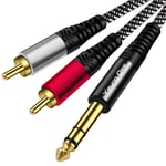 6.35 mm to 2RCA Adapter Cable 3m,Yeung Qee 6.35mm 1/4 inch Male TRS Stereo Plug to RCA Male Audio Y Splitter Cable Insert Cord (3M)