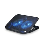 NK Portable Cooler Base - 12-17" Laptop Fan with Adjustable Stand 5 Heights, 2 Silent Fans, 2 USB Ports, Fast Cooling, Blue LED Light - Black