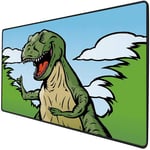 Mouse Pad Gaming Functional Dinosaur Thick Waterproof Desktop Mouse Mat Cartoon T Rex with Funny Face Giving Thumps Up Clouds Trees Sky Decorative,Green Dark Green Light Blue Non-slip Rubber Base