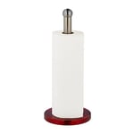 Relaxdays Kitchen Roll Holder, Stable, Stainless Steel, Paper Towel Counter Stand, HxØ: 35 x 15 cm, Silver/Red