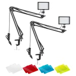 Neewer 2 Packs Dimmable 5600K USB LED Video Light with Desktop Clamp Suspension Boom Scissor Arm Stand and Ball Head Adapter/Color Filters for Live Stream/YouTube Video/Fill Lighting/Photography