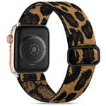 Wepro Strap Compatible with Apple Watch 40mm 38mm 41mm for Women/Men, Stretchy Adjustable Nylon Stylish Replacement Strap for Apple Watch SE/iWatch Series 7 6 5 4 3 2 1, Leopard