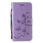 for Samsung Galaxy A52s 5G/A52 5G/A52 4G Case, Flip PU Leather Notebook Wallet Card Holder Protective Cover Lotus Butterfly Embossed with Magnetic Stand TPU Bumper Shockproof Case, Light Purple