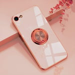 EYZUTAK Electroplated Magnetic Ring Holder Case, 360 Degree with Rotation Metal Finger Ring Holder Magnet Car Holder Soft Silicone Shockproof Cover for iPhone 7 Plus iPhone 8 Plus - Light Pink
