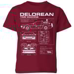 Back To The Future Delorean Schematic Kids' T-Shirt - Burgundy - 3-4 Years - Burgundy