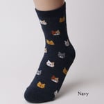 1 Pair Lovely Cat Socks Cute Animal Pattern Cartoon Navy