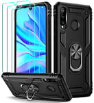 ivoler Case for Huawei P30 Lite/New Edition/Honor 20s [Military Grade] 15ft, with [3x Tempered Glass Screen Protector], Shockproof Protective Phone Case Cover with Rotatable Ring Kickstand, Black