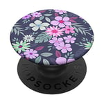 Floral Flower Daisy Pink Lavender Green on Dark Blue PopSockets PopGrip: Swappable Grip for Phones & Tablets