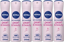 Nivea Pearl and Beauty 48h Anti-Perspirant Deodorant, 150ml x 6