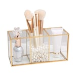 5 Compartments Cosmetic Organiser, Glass Makeup Organiser Brush Holder Clear Decorative Display Makeup Case Glass and Metal Makeup Storage for Brushes Lipstick Nail Polish
