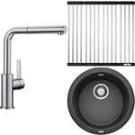 BLANCO 526180 Lanora-S-F Kitchen Mixer Tap+ Rondo Silgranit PuraDur Kitchen Sink+ 238483 Folding Grid as a Drainer for The Kitchen Sink