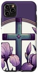 Coque pour iPhone 11 Pro Max Iris violet croix chrétienne œuvre d'art christianisme