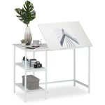 Relaxdays - Bureau inclinable, 3 étagères, de nombreux angles, table d'ordinateur travail,HlP: 75 x 110 x 55 cm blanc