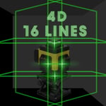 4D 16 Linjers Laser Niveau - Selvnivellerende 3°, Genopladeligt Batteri, Lodret & Vandret Hældning 